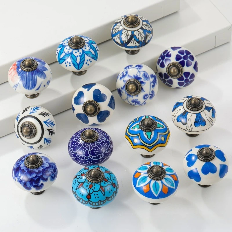 Round lantern-style furniture handles for country-style wardrobes, cabinets, drawer doors, single-hole ceramic pulls