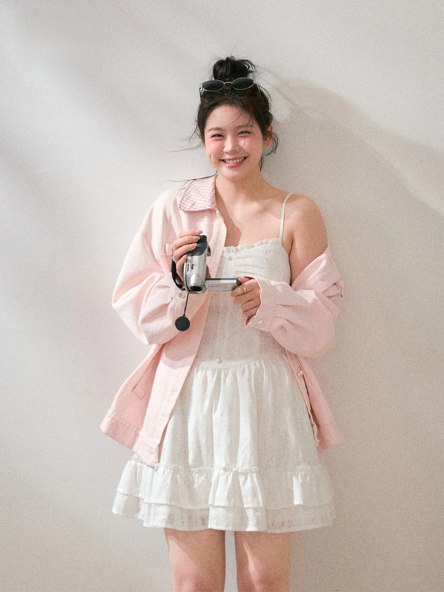 

Sweet Sle Peach Pink Jaet with ter Ne Top And Skirt Korean Loose Fit Spring Faion Set for plus Size Women