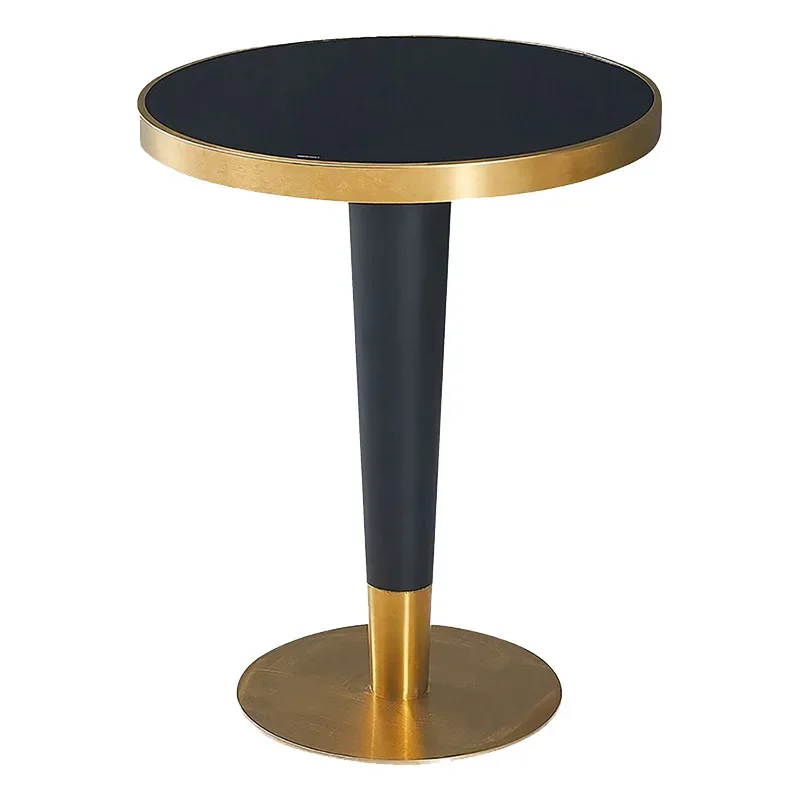 light luxury marble dining table cafe casual negotiation round table can be customized titanium gold stainless steel table