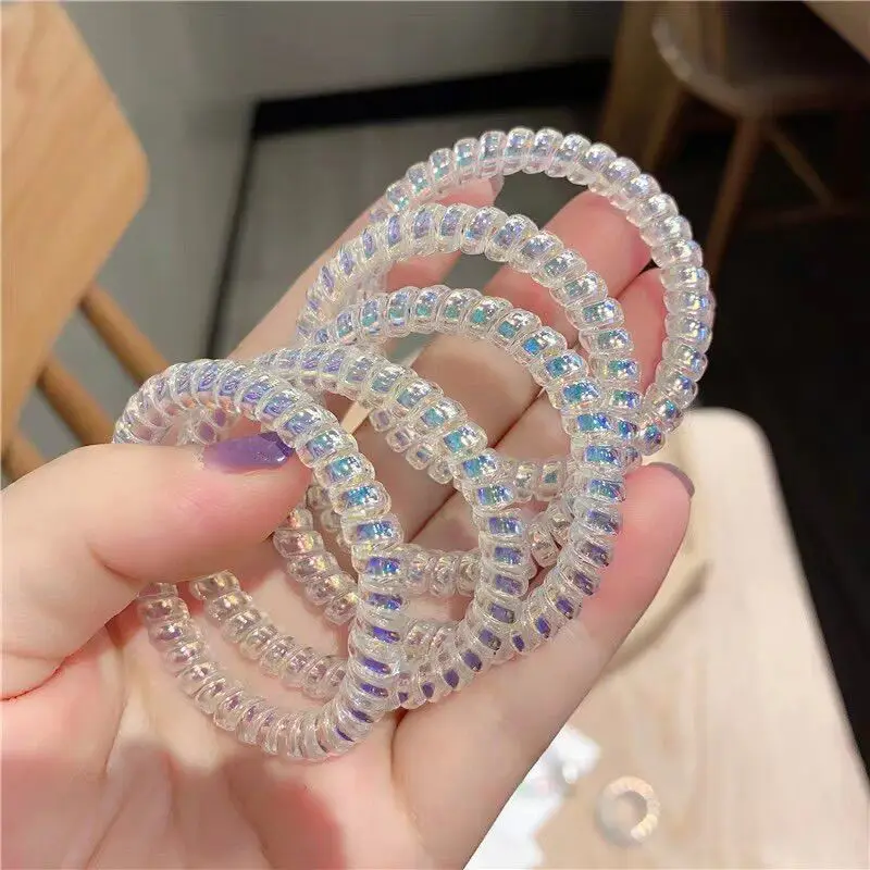 6 Pcs/Lot Telephone Wire Hair Bands Rope Ring Spiral White Colorful Rubber Bands Ponytail Holders For Women Ties Gum Accessories