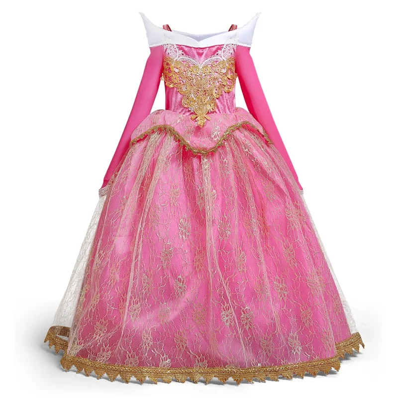 Sleeping Beauty Costume for Girls Aurora Dress Long Sleeves Off Shoulder Kids Halloween Christmas Fancy Party Princess Clothing