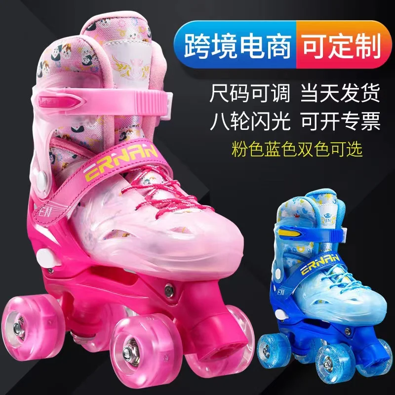 

Double-row Children's Skates Boys and Girls Four-wheeled Adjustable Size Roller Skates Shoes Patines 3-6-8-11 Years Beginners