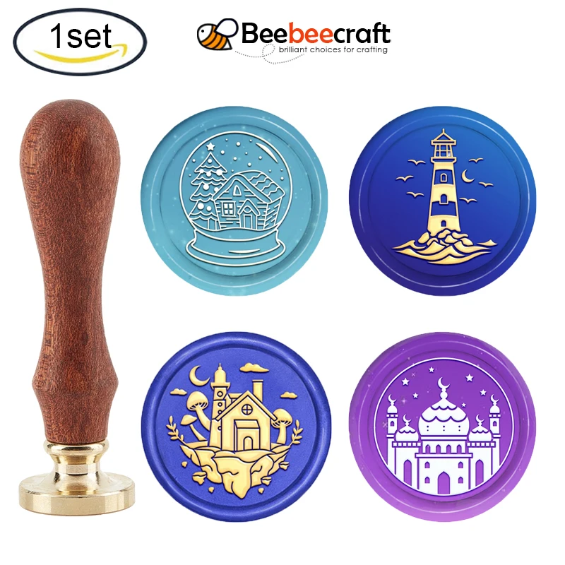 1Set Crystal Ball Wax Seal Stamp Christmas Tree Sealing Stamp 30mm/1.18in Removable Brass Head Sealing Stamp with Wooden Handle