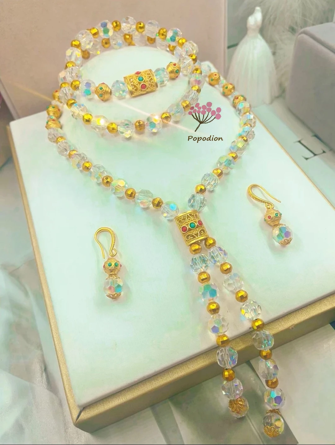 New Dubai Luxury Necklace Earrings Bracelet for Women's Wedding Party Jewelry Set DD10444