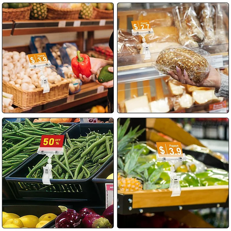 Qy-30PCS Clear Sign Clips Plastic Rotatable -Clip Sign Holder Stand For Merchandise Display, Sign Holder Clips