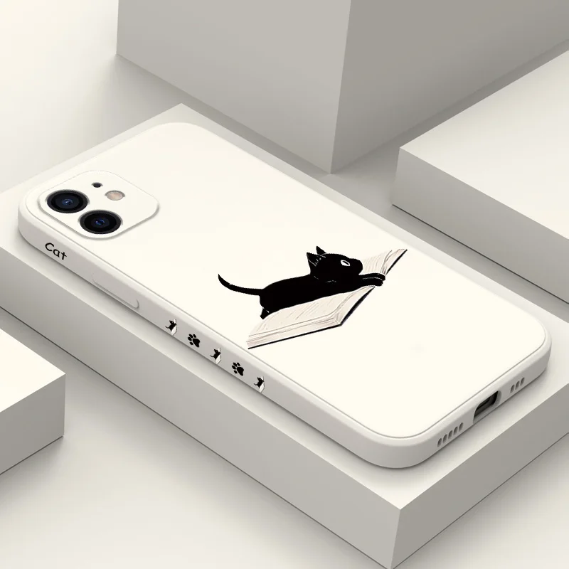 

A Reading Cat Phone Case For iPhone 12 11 X XR XS 8 7 SE2 Plus Pro Max Mini Silicone Cover