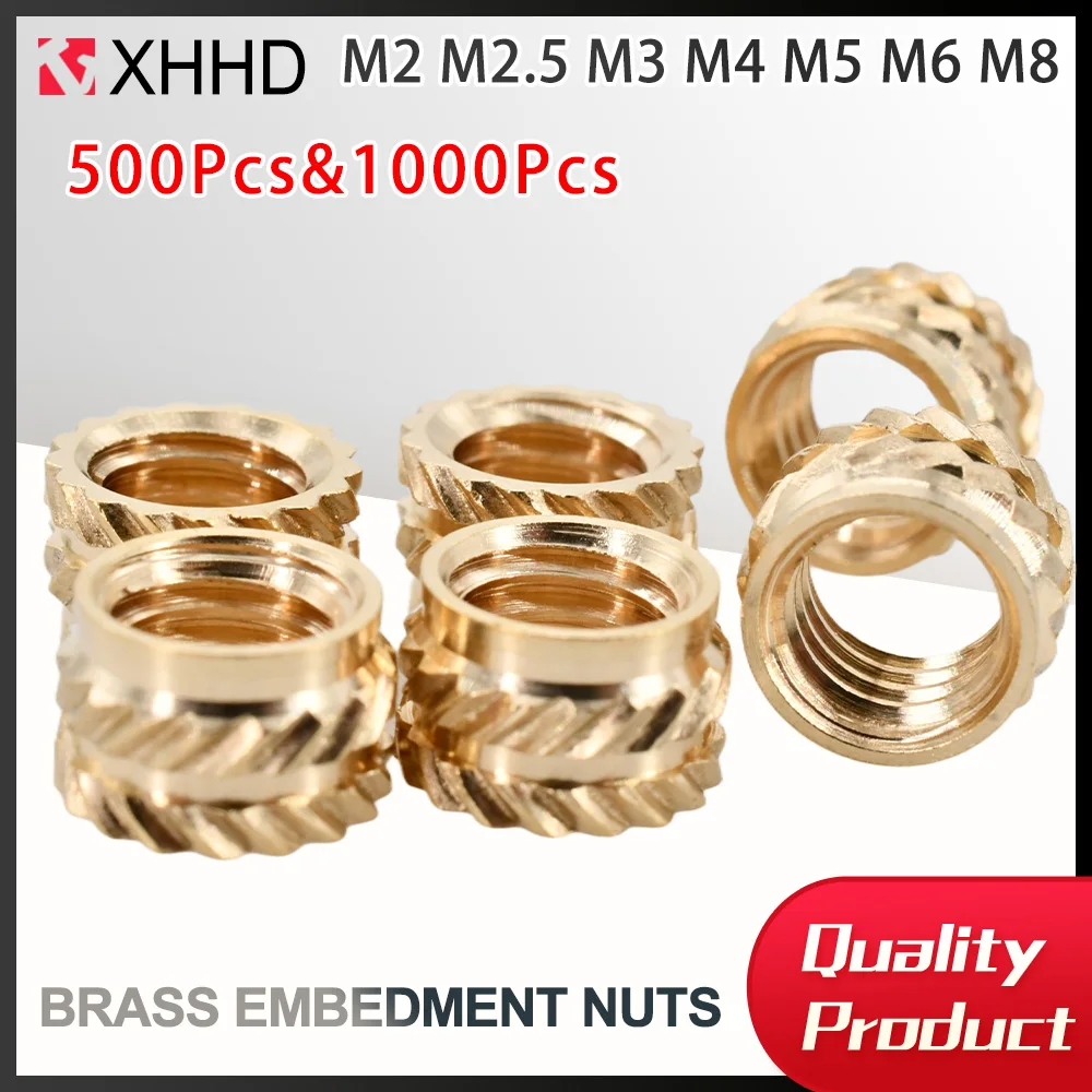 500&1000 M3 Brass Embedment Nuts Hot Melt Part Thread Knurled Heat Molding Double Twill Insertnut Pressed 3D Print Plastic Board