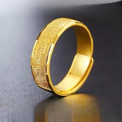 

New 9999 24K Real Gold Open Ring Men's Wide Face Domineering Frosted Fingercycline Circle Gifts