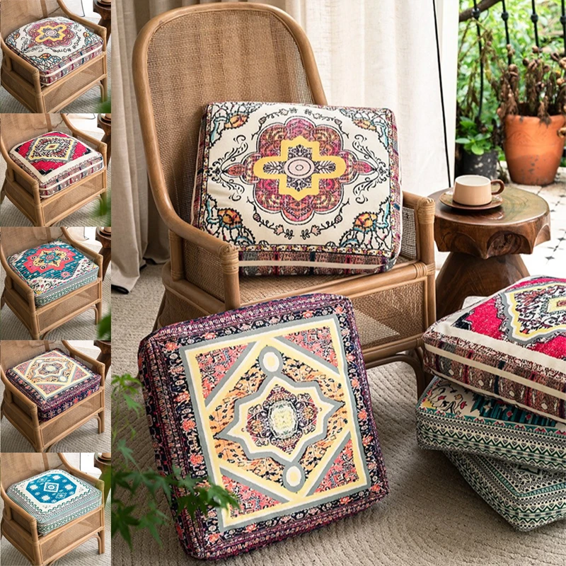 

Retro Printed Tatami Mat Square Seat Bohemian Cushion Mandala Floor Seat Cushion Linen-cotton Yoga Pillow for Reading Decoration