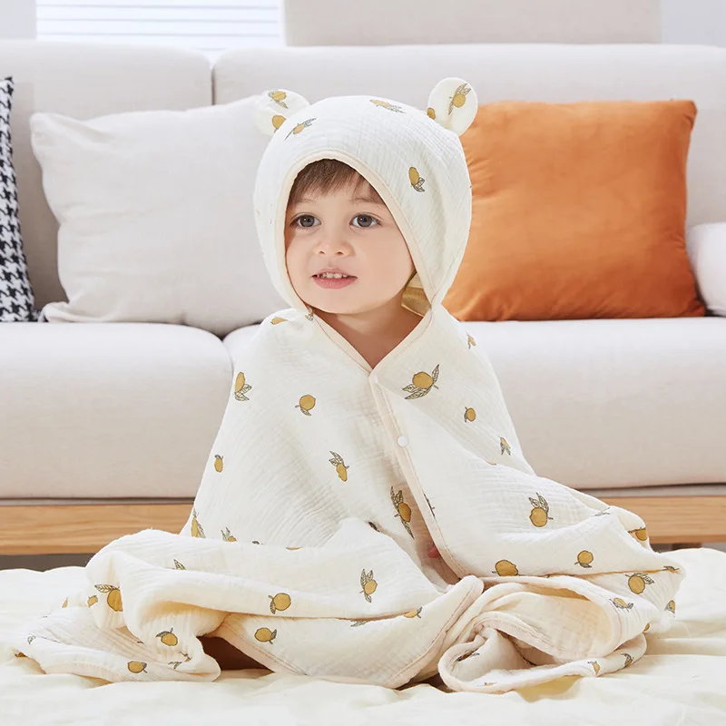 Baby Cotton Hooded Bath Towels Cloth Towel Kids Cloak Beach Bathrobe Soft Wrap Blanket for Infants Newborn Boys Girls 130X70cm