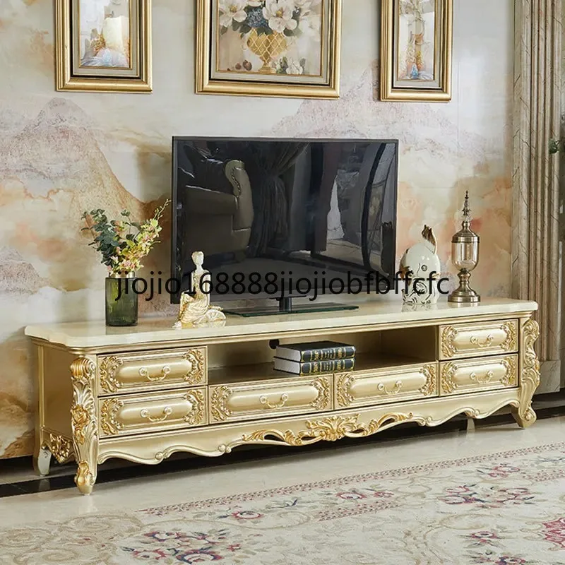 Suitable for Full solid wood carving flower coffee table TV cabinet combination luxury living room TV locker