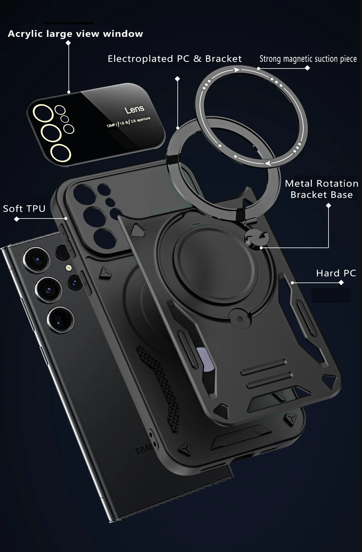 Armor Stand Holder Phone Case For Samsung Galaxy S23 Ultra S23 Plus S23FE S 23 FE Magsafe Wireless Charge Magnetic Cover image 4