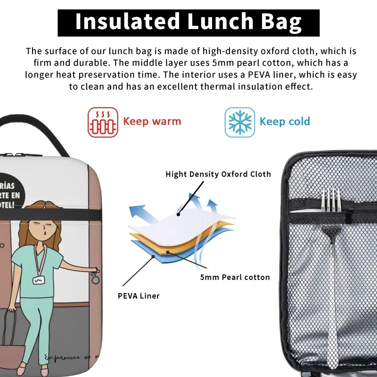 Funny Nurse Cartoon Enfermera En Apuros Insulated Lunch Bag for Doctor Nurses Food Box Lunch Container Thermal Cooler