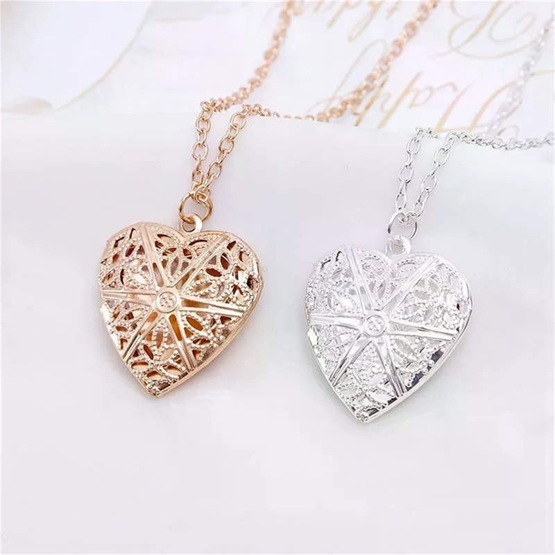 Hollow Heart Shape Pendant Necklace Openable Locket Necklaces Women Jewelry Gift