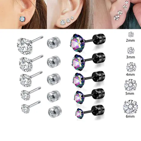 Diamonds Earring for Women Screw Stud Earring for Girls Double CZ Zircon Helix Cartilage Stud Earrings Piercing Jewelry Gifts