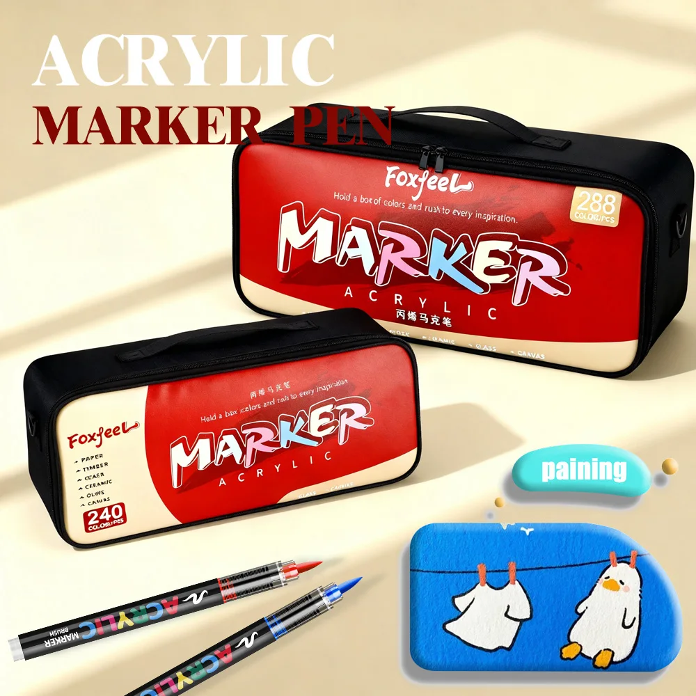 

240/288 Colors Direct Liquid Acrylic Marker Pens Large-Capacity Ink Backpack Design For Painting Drawing Stone Wood Rock DIY.