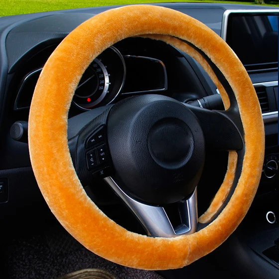 Winter Warm Steering Wheel Cover Soft Plush Steer Cover Flexible Anti Slip Full-Wrapped Steering Protector For 37-38cm