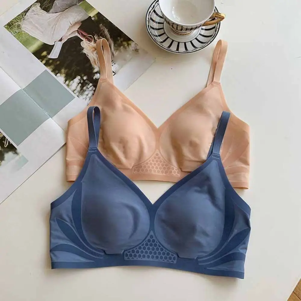 

Comfortable Ice Silk Wireless Deep V Bra Anti-sagging Lingerie Seamless Underwear Women Shockproof Thin Push Up Bra Girls
