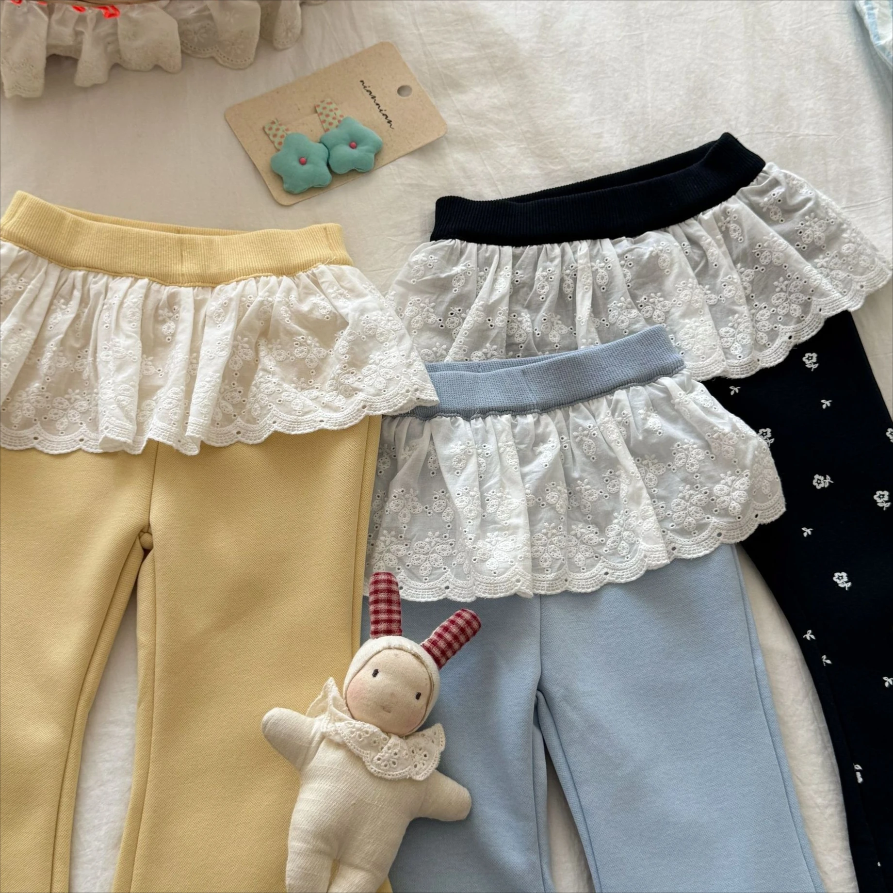 Girls Pants 2026 Spring and Autumn New Children's Clothing Korean Style Girl Baby Foreign Style Lace Horn Guard Pants