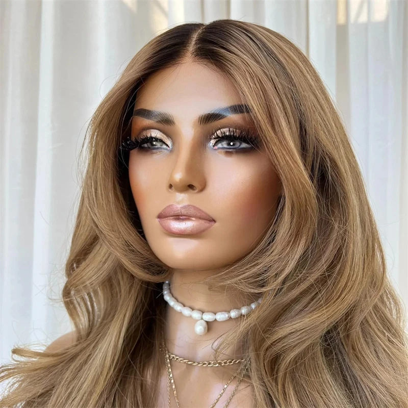 

30 Inches High Quality Glueless Wigs Ombre Brown Blonde Synthetic HD Lace Front Wig Realistic Hairline with Baby Hair For Women