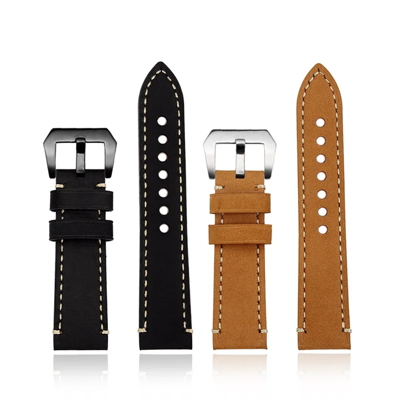 Dla Panerai Breitling Hamilton Casio Fossil męski pasek do zegarka 22mm 24mm 26mm gruba skóra bydlęca pasek do zegarka z prawdziwej skóry akcesoria
