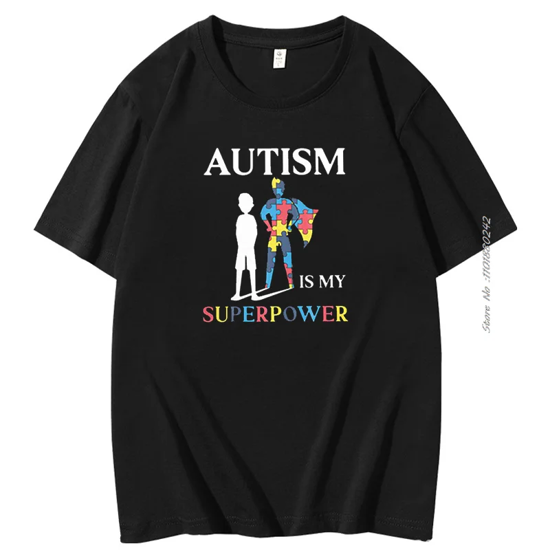 Autism Is My Super Power Puzzle Piece Cotton Funny men\'s short sleeve t-shirt Autism Graphic Tee Summer Men\'s clothing