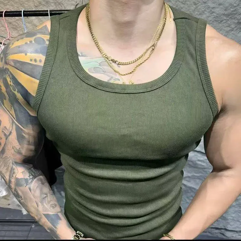 I-shaped vest summer men's sports fitness coarse thread sleeveless training elastic slim fit sweat absorption breathable Tanks