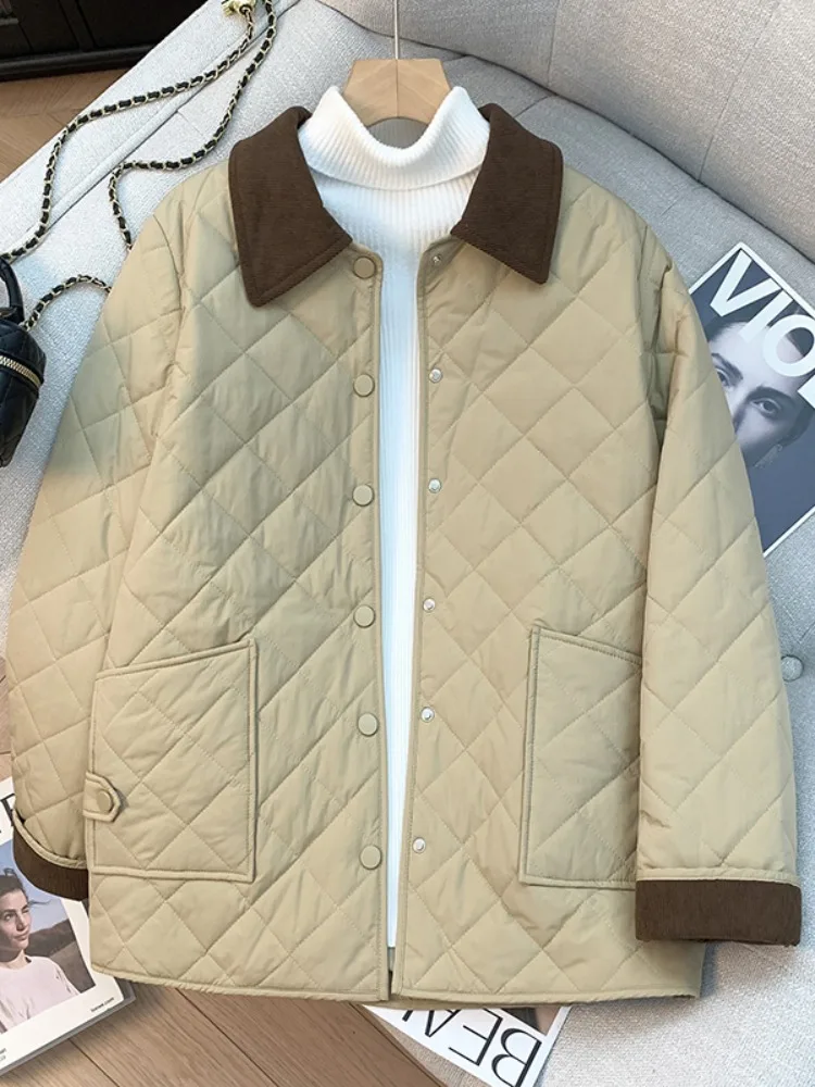 

High-End Loose Fit Cotton Jaet Velvet irt Sle Thin Cotton Winter Coat Women's Faionable Button up Long Sve Coat