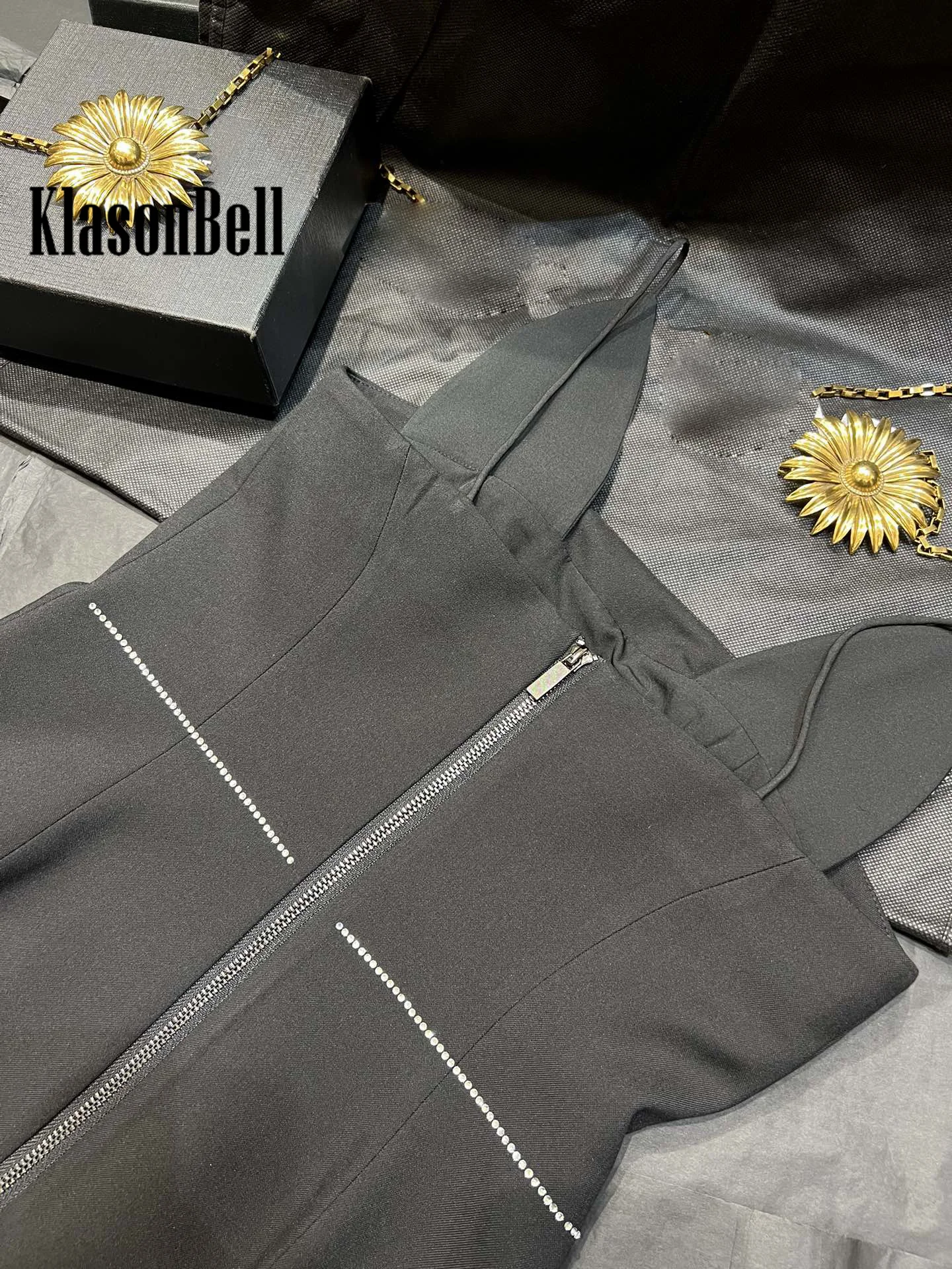 9.30 KlasonBell-Women Fashion Diamonds Spaghetti Strap Collect Waist Mini Dress Sexy Backless Sleeveless Short Dress