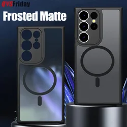 Magsafe-funda de carga inalámbrica magnética mate para Samsung Galaxy S24 Ultra S23 S22 Ultra S23 FE, cubierta acrílica transparente a prueba de golpes