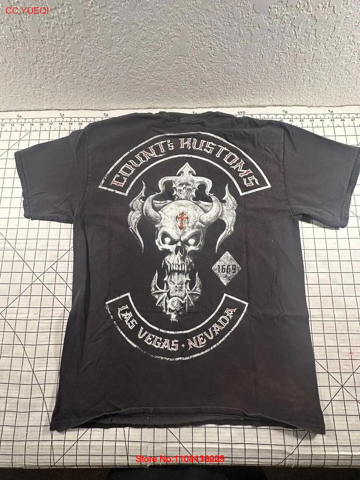 Vintage Counts Kustoms T-shirt Las Vegas Black Graphic Print Biker Skull Cross L