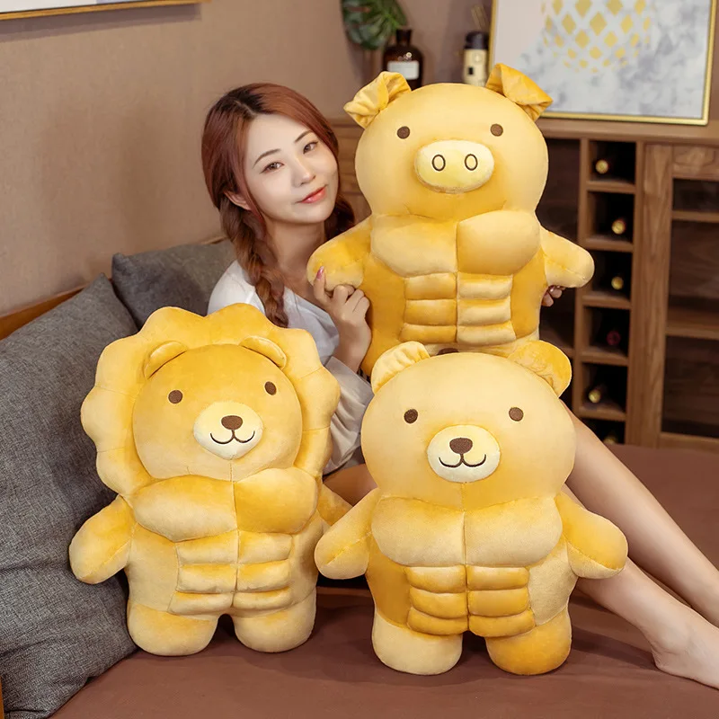 

30/50cm Muscle Body Teddy Bear Plush Toys Cute Soft Stuffed Pig/Bear/Lion Boyfriend Huggable Chair Cushion Pillow Dolls Gift