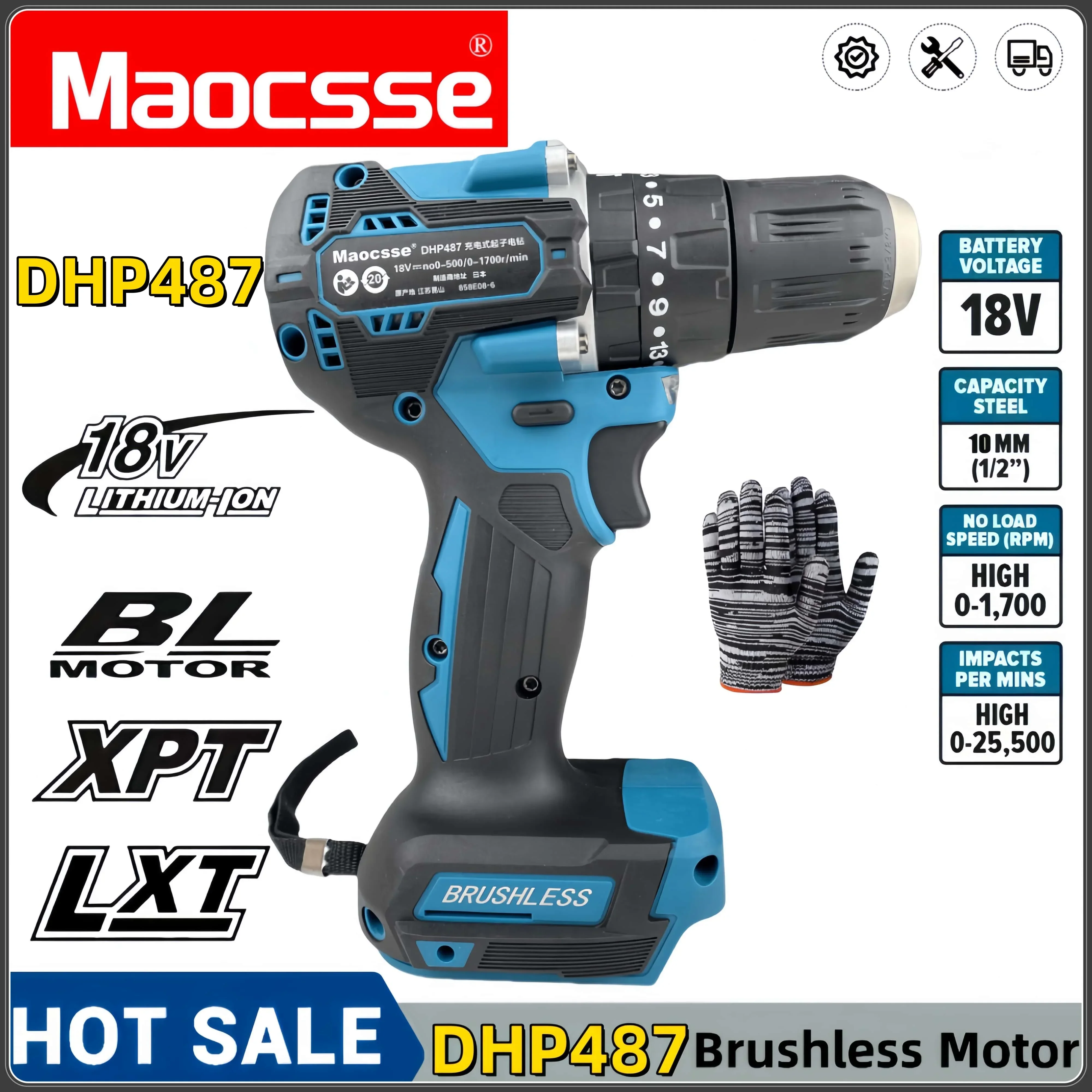 

Makita DDF487 Screwdriver Cordless Percussion Drill 18V Electric Variable Speed Brushless Motor Impact Power Tools Power Drill