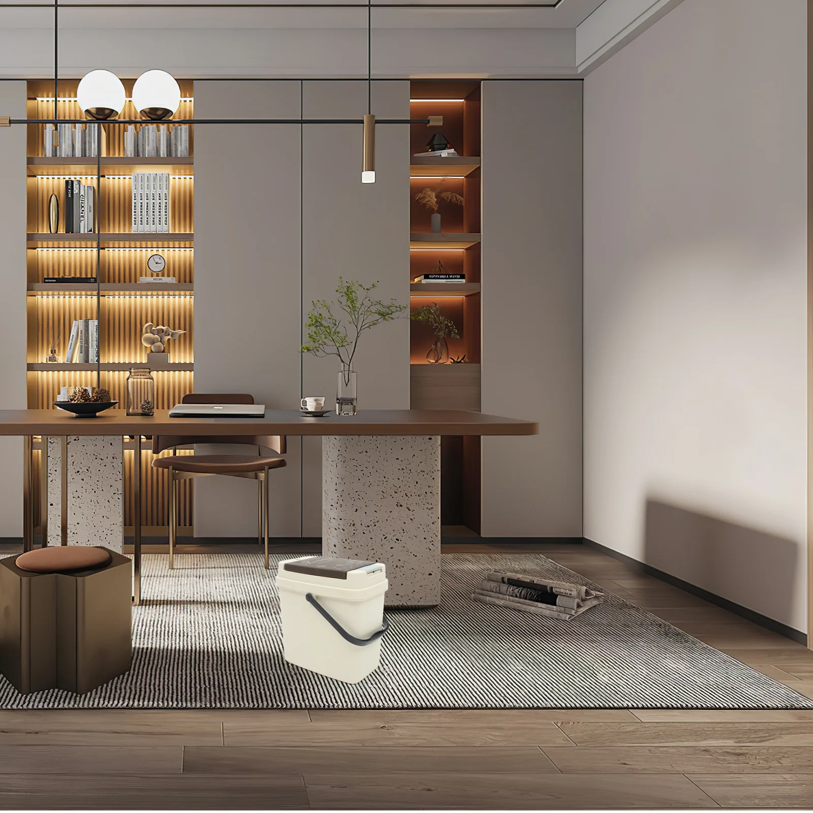 

Button Open Plastic Trash Can with Strainer for Kitchen Office Home Use Large Capacity Space Saving Tea Garbage Bin