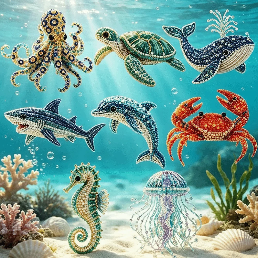 3D Design Bead Craft Kit Colorful Beads Animal Shape DIY Beadwork Kit Crystal Beading Handmade Material 3D Bead Craft Set