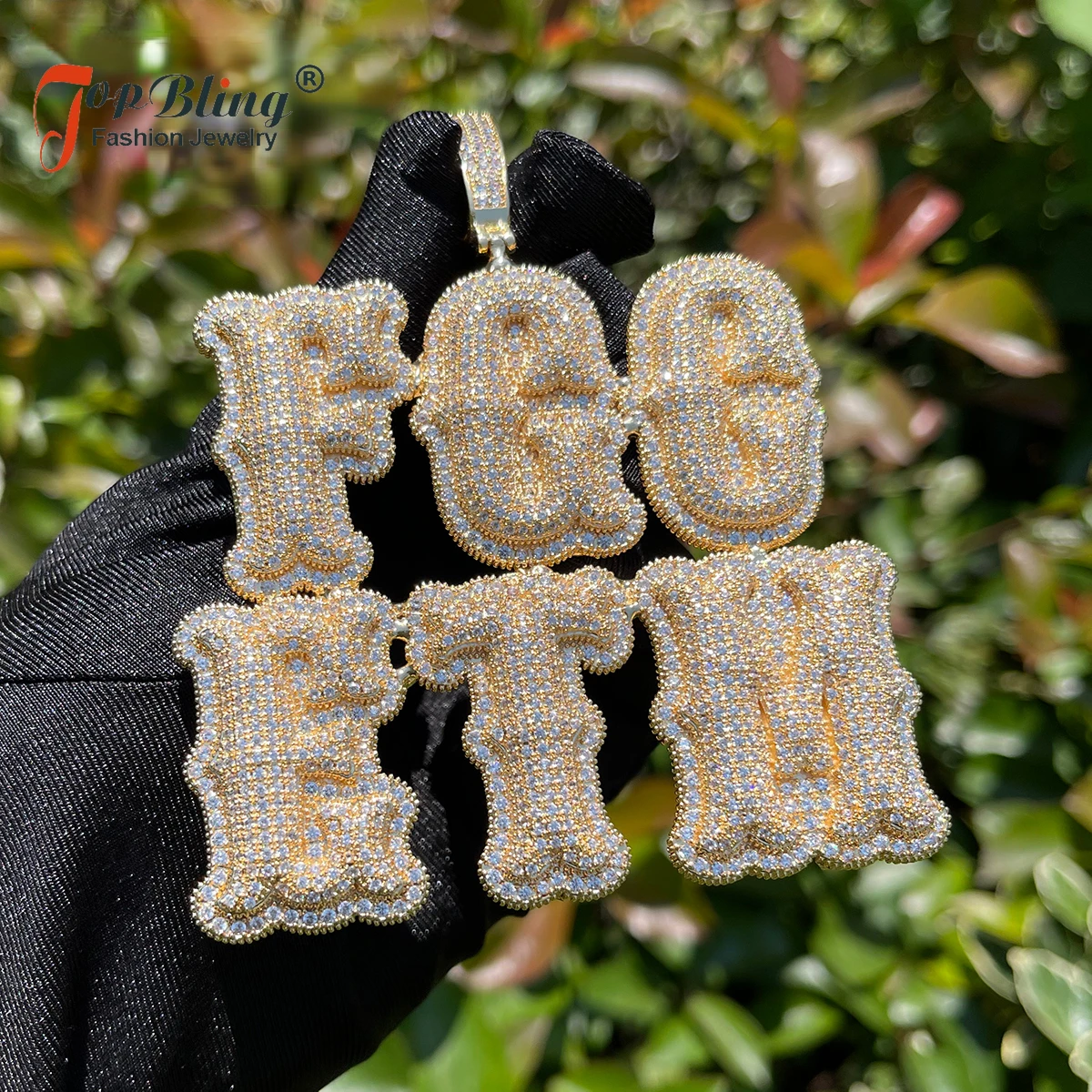 

TopBling Custom Name Necklace for Men Personalized Pendant Iced Out Charms Two Tone Hip Hop Jewelry