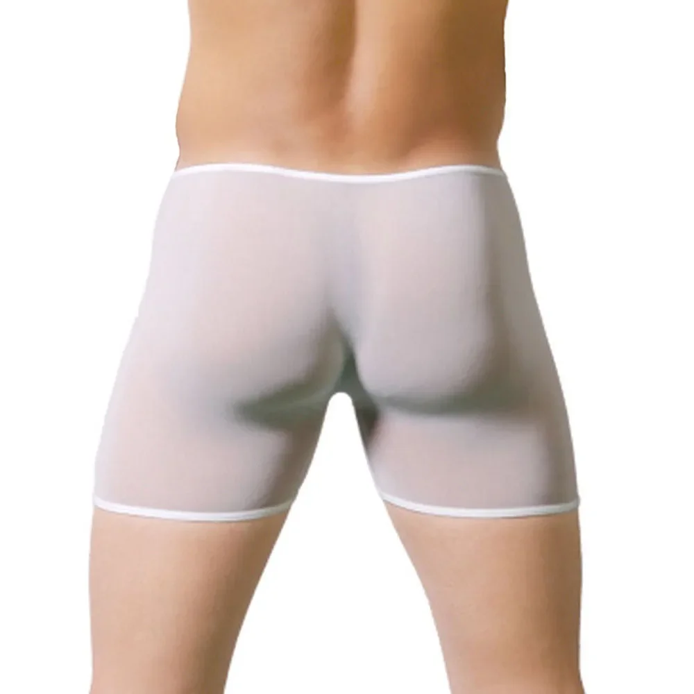 Calzoncillos de malla transparente para hombre, ropa interior delgada, larga, informal, a la moda, para correr