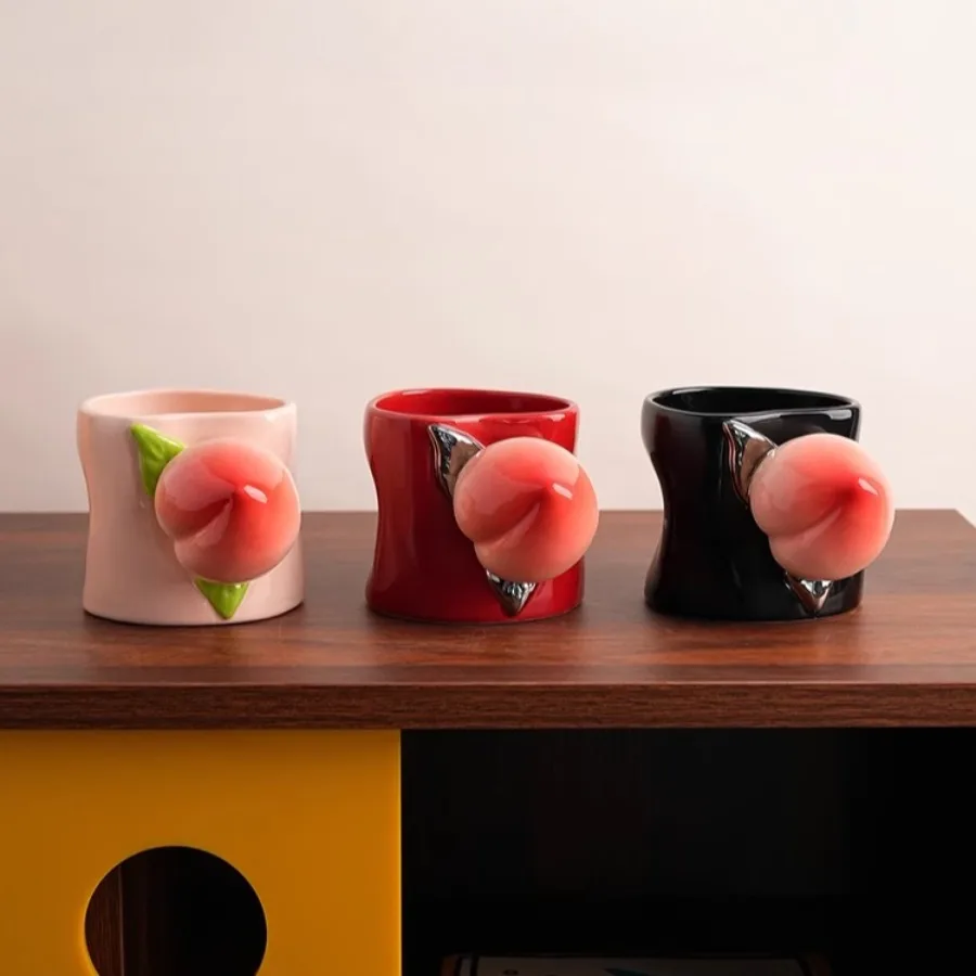 

Nordic Three-dimensional Peach Ceramic Coffee Mug Art Abstract Porcelain Mug Birthday Gift Office Teacup 300ml Drinking Utensils