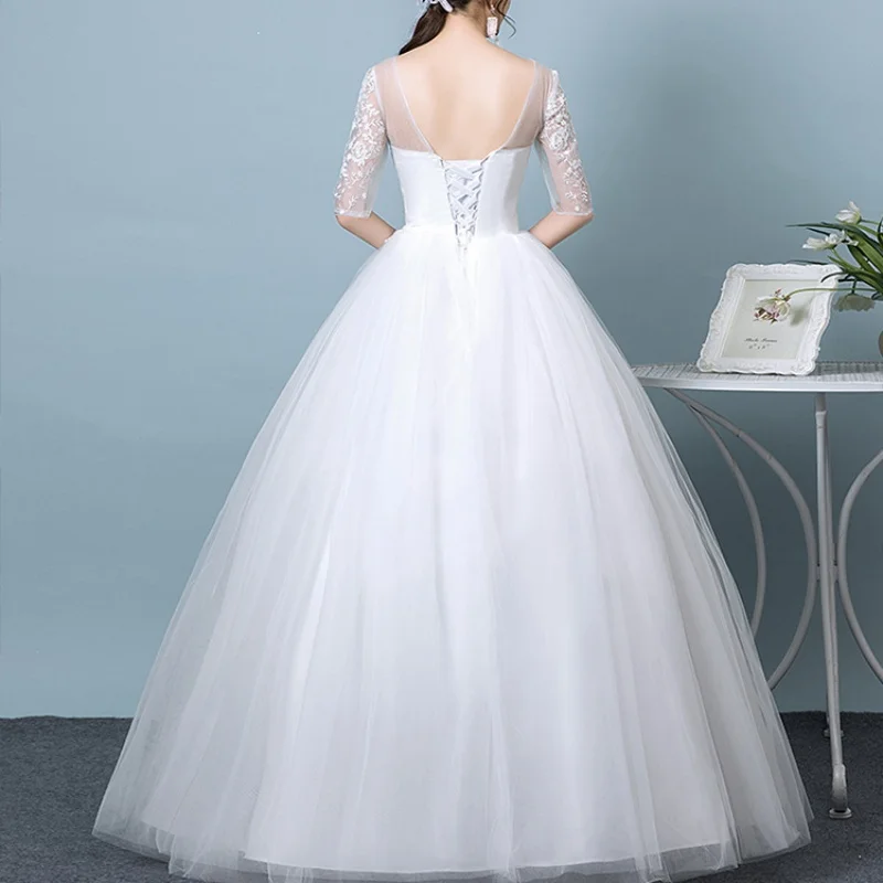 HMHS-61#Bridal Wedding Dress Round Neck Cheap Wholesale Studio Photography New Style Annual Party Dress Ball Gown Floor-Length