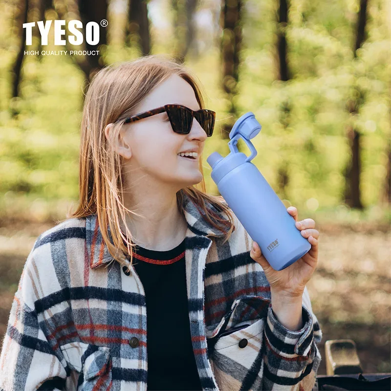 TYESO 750/900/1200/1500ml Insulated Cups Stainless Steel Portable Sports Jug with Handle Outdoor Water Cup Matte Water Kettle