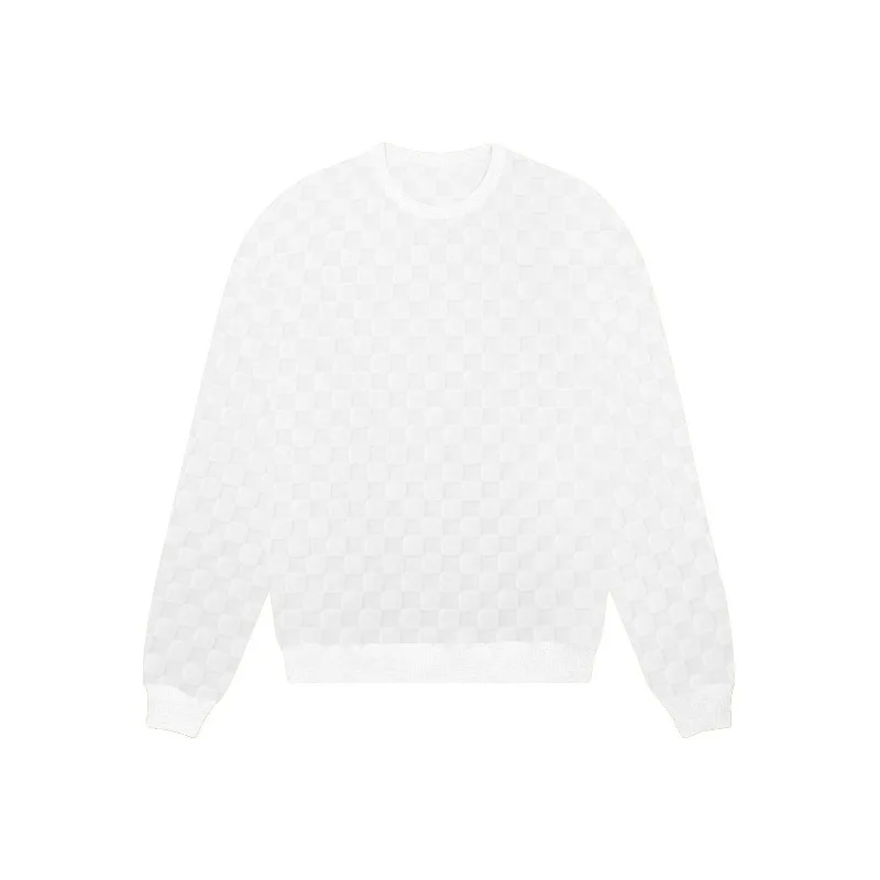 Cross-border men\'s clothing autumn and winter heavy jacquard checkerboard round neck casual bottoming shirt knitted long sleeves