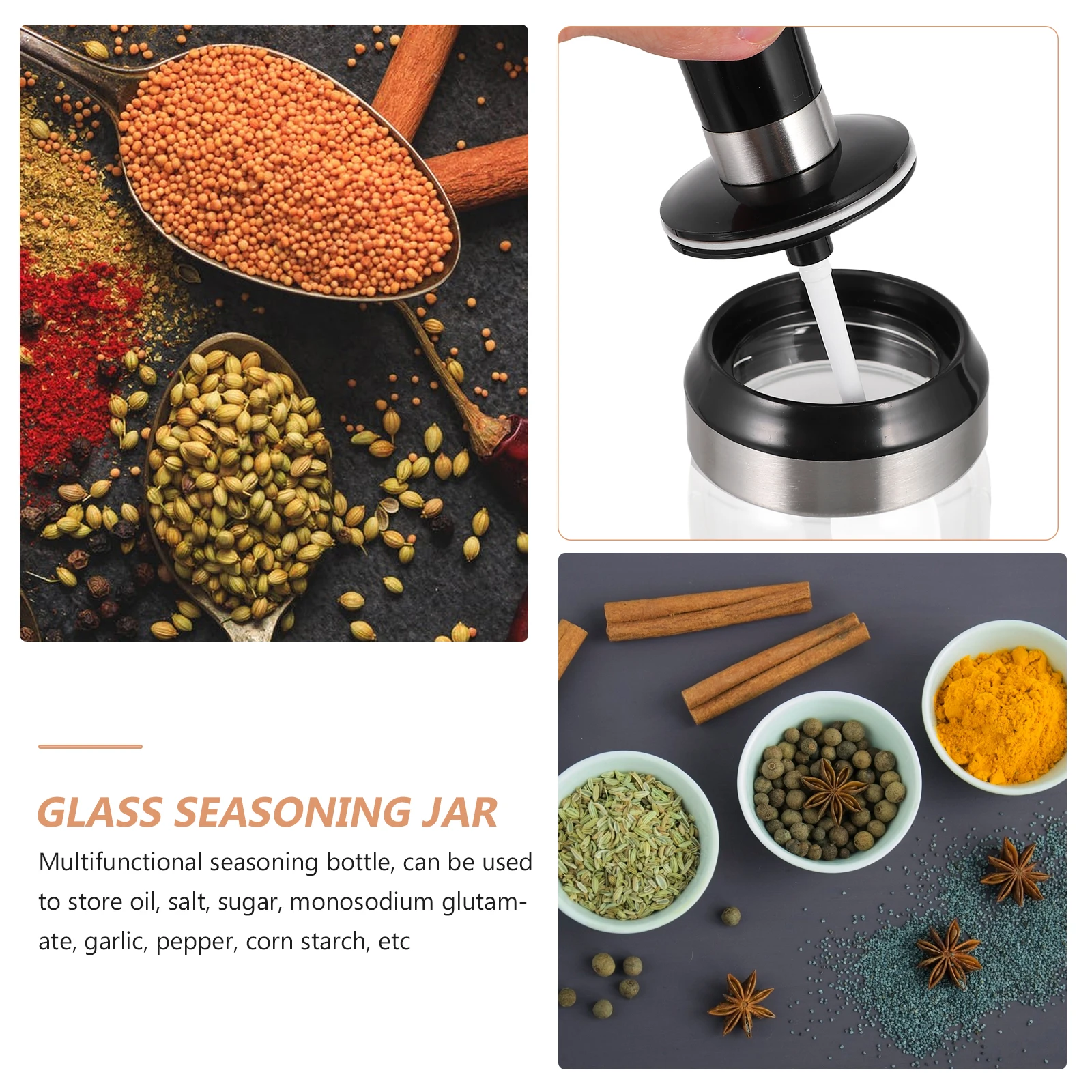 

1Pcs Oil Bottle with Spoon Sealed Seasoning Jar Large Mouth Glass Condiment Container for Salt Sugar Pepper Garlic Storage