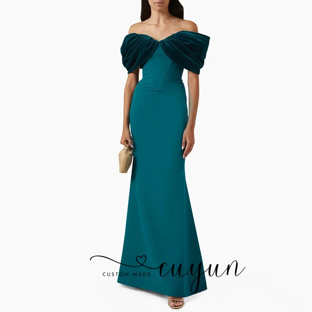 Sukienka na studniówkę CUYUN, na zamówienie, w kolorze błękitnego morza, syreni krój, odkryte ramiona, dekolt w serek, długa do podłogi, prosta suknia wieczorowa, na przyjęcie dla druhen.