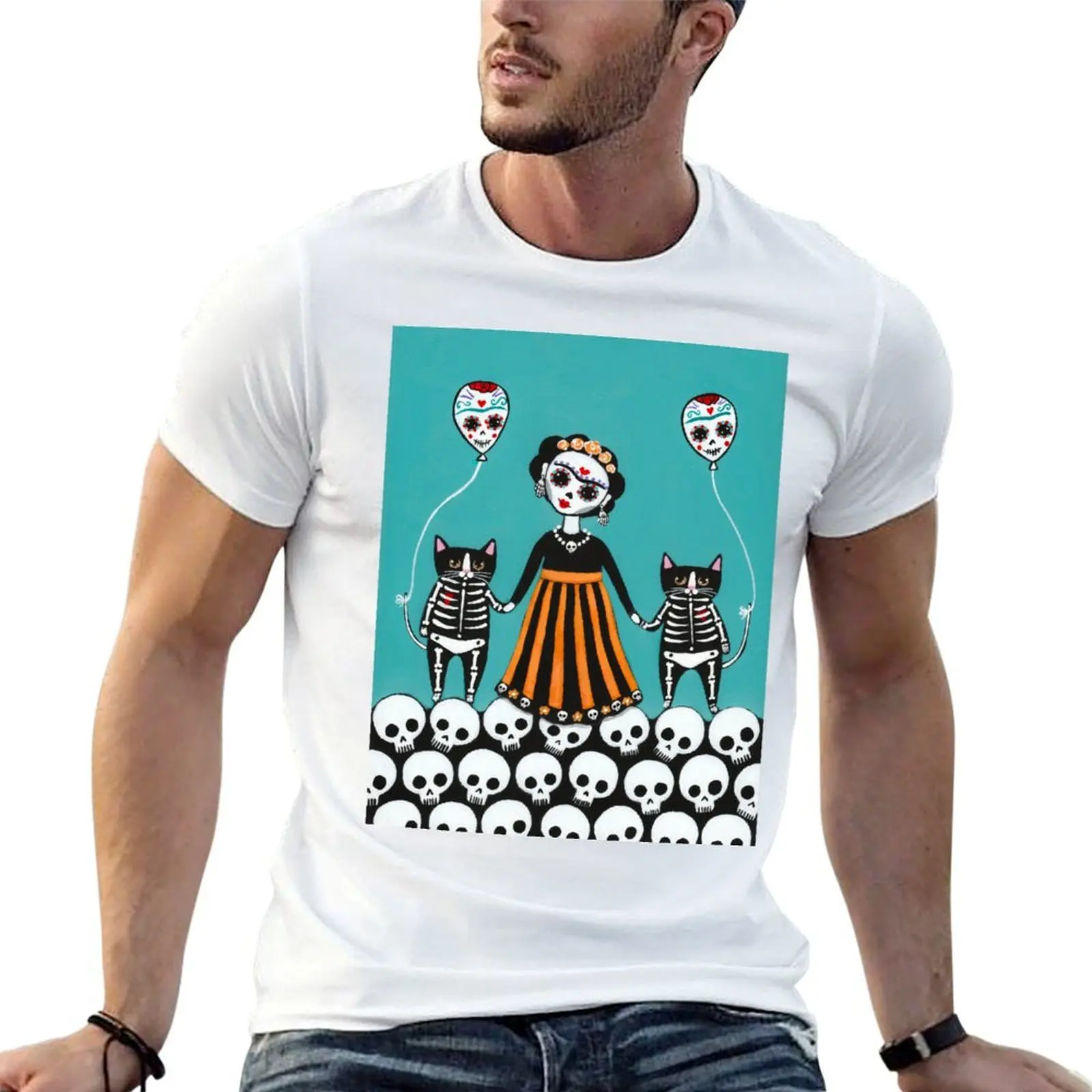 

Day of the Dead Skellie Cats T-Shirt t shirt man luxury man t shirt heavy cotton T-Shirt