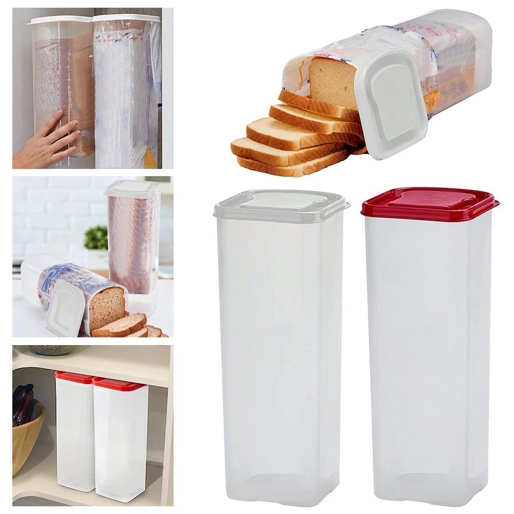 Plastic Bread Dispenser with Airtight Lid Fresh Bread Storage Container Loaf Bread Box for Bun Bagel Bread Loaf