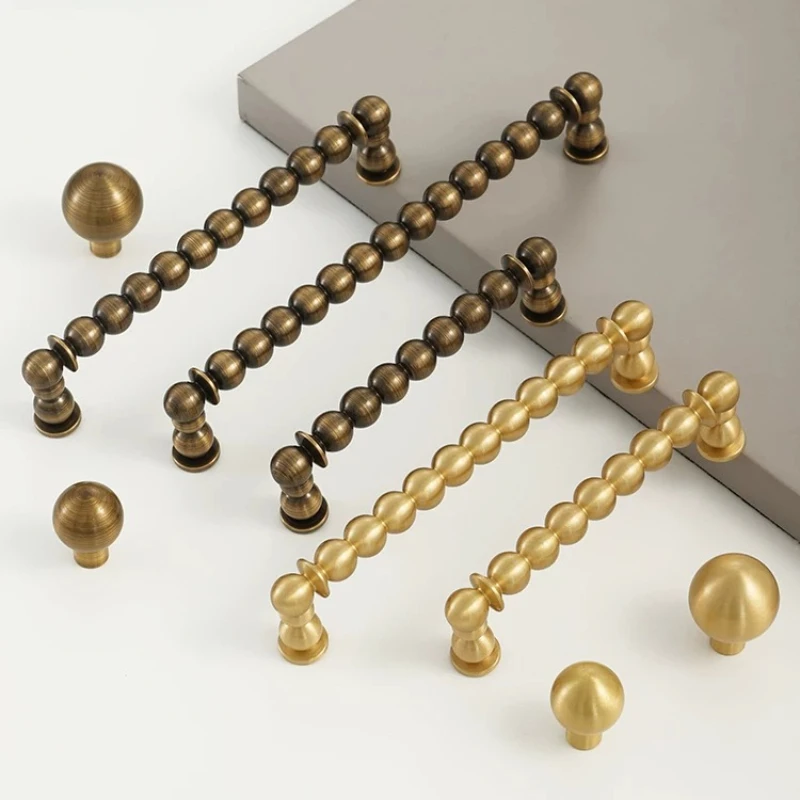 Guangluo Vintage Solid Brass Wardrobe Pull Handle French Copper Brushed Drawer Cabinet Door Handle Mid-century Modern Furniture