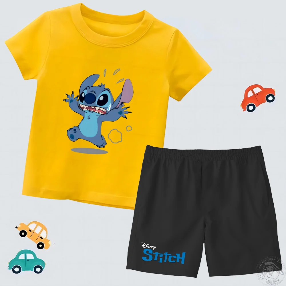 Children's Set Pure Cotton T-shirt Breathable Beach Pants Printed Stitch Fishing Sports Comfortable Top and Shorts Clothing