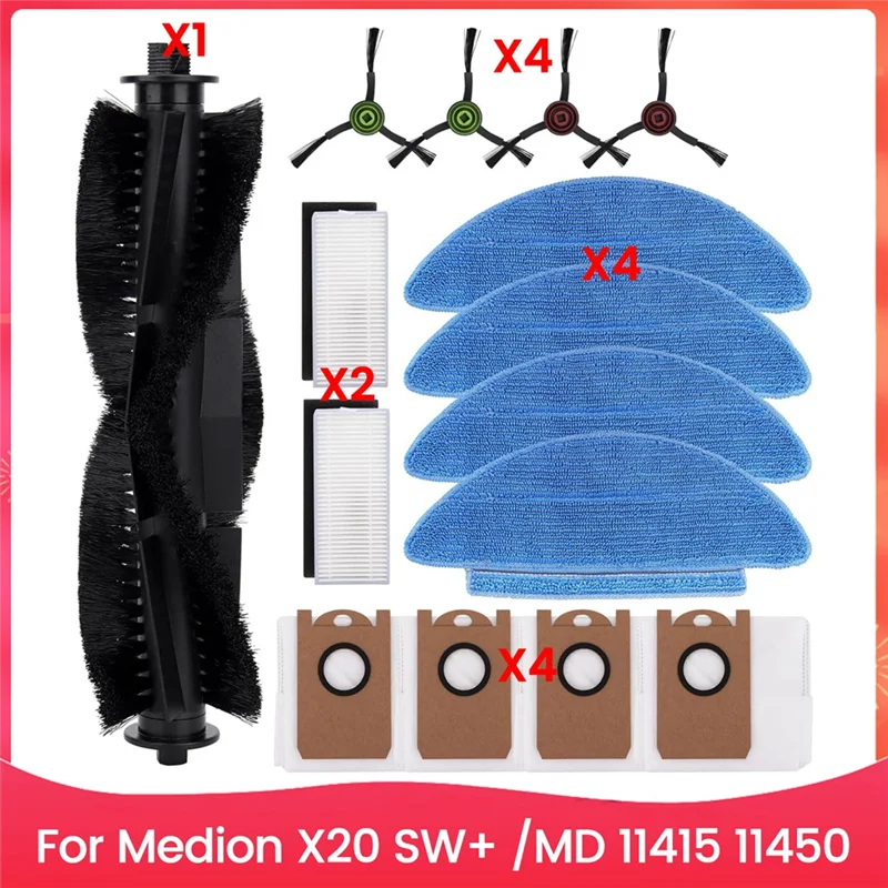 

BMBY-For Medion X20 SW+ /MD 11415 11450 Robot Vacuum Cleaner Main Side Brush Hepa Filter Mop Cloth Dust Bag Replacement Parts