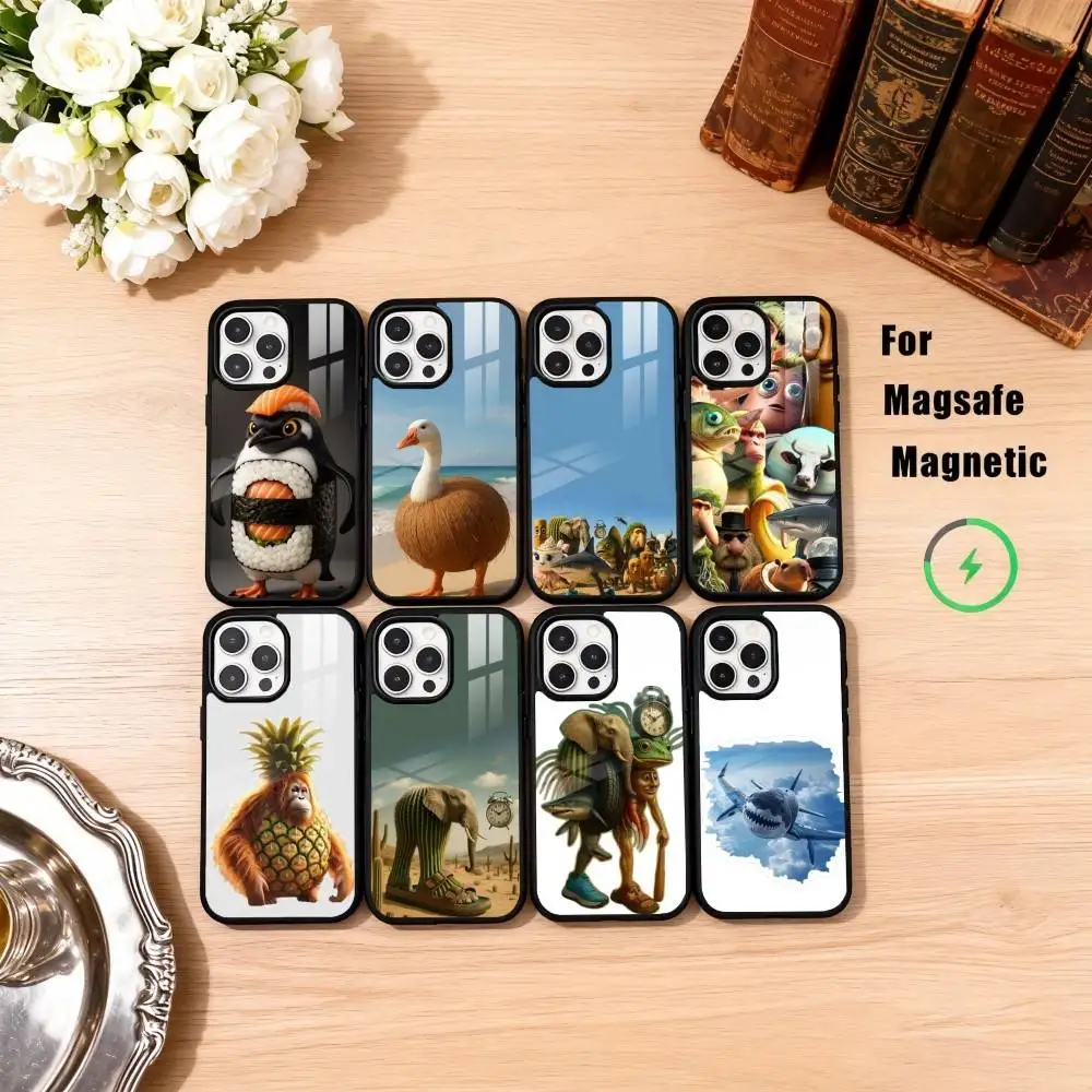 

Чехол для телефона I-ITALIANO-O B-BRAINROT-T с изображением животного для iPhone 17, 16, 15, 14, 13, 12, 11 Plus, Pro Max, магнитный, для беспроводной зарядки Magsafe