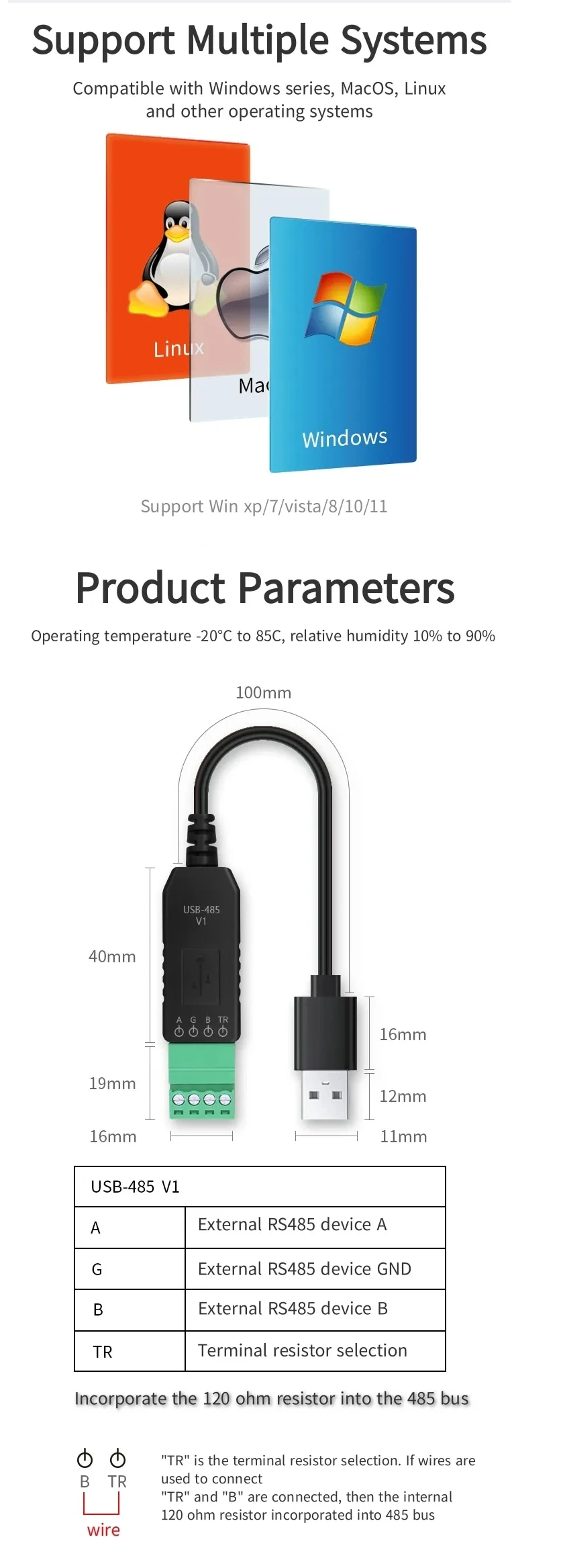 Industrieller USB-zu-RS485-Seriellkonverter CH340 Modul RS-485 Kommunikationsplatine Adapter für SPS PC – Detail 2
